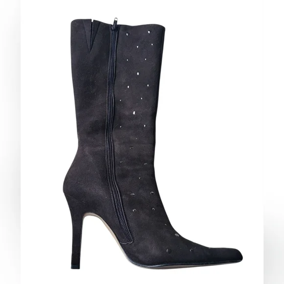 Coup D'Etat Chocolate Suede Tall Heeled Studded Zip Boots Size 9 B - Picture 3 of 11
